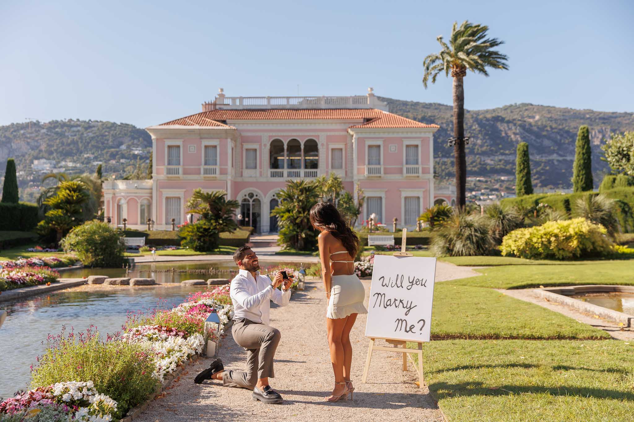 Romantic proposal at Villa Ephrussi de Rothschild in the south of France